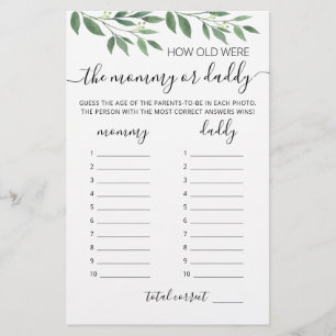 How old were they game Baby Shower party game