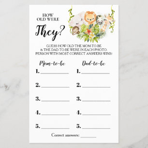 How old were They Jungle Baby Shower Game Card