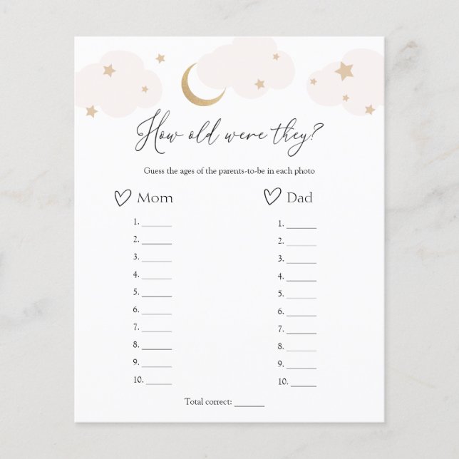 How Old Were They Over the Moon Baby Shower Game  (Front)