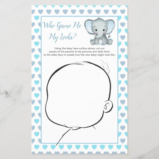 How Our Baby Might Look Blue Elephant Baby Game  Flyer (Front)