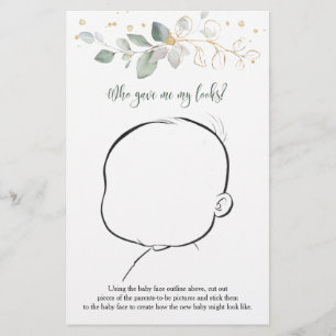 How Our Baby Might Look Greenery Baby Shower Game Flyer