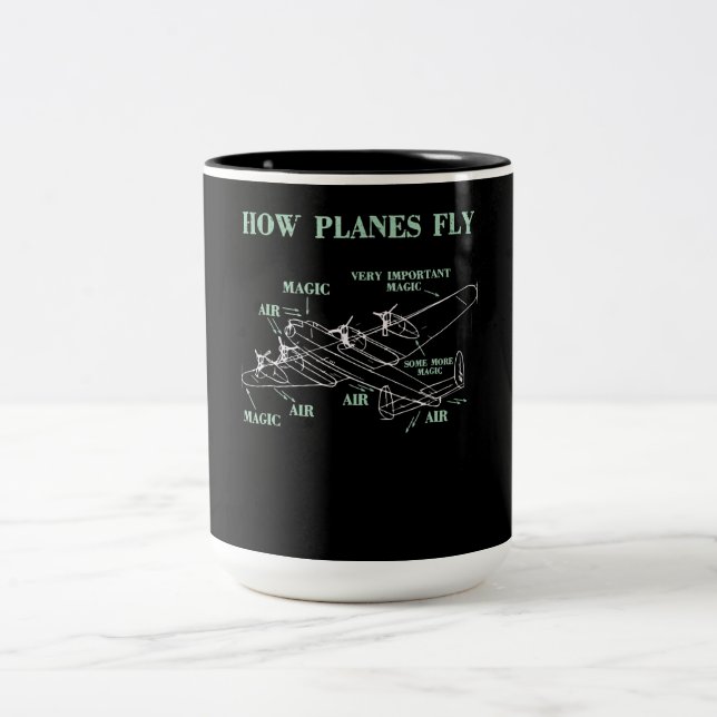 How Planes Fly Funny Aerospace Engineer Pilot Gift Two-Tone Coffee Mug (Center)