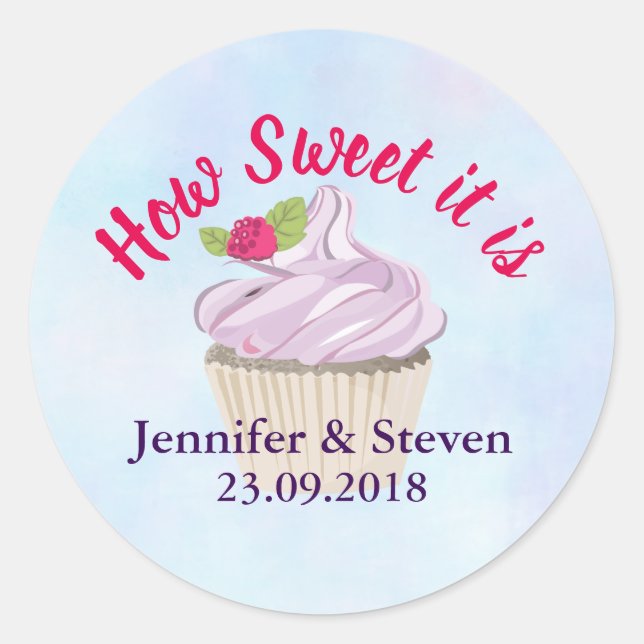 How Sweet it is Pink Cupcake Wedding Classic Round Sticker (Front)