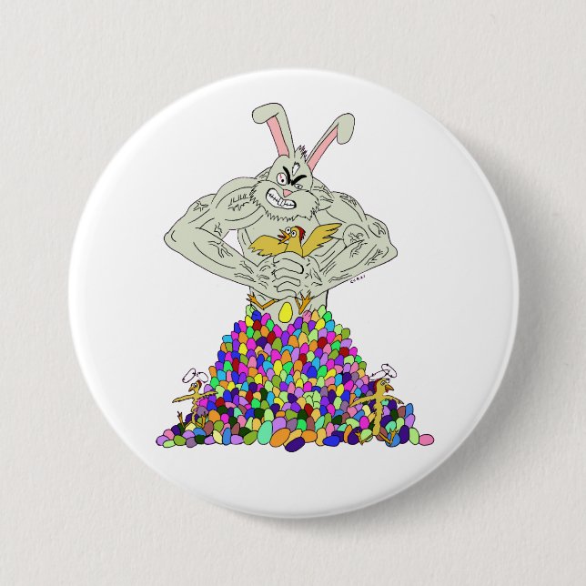 How the Easter Bunny gets his eggs 7.5 Cm Round Badge (Front)