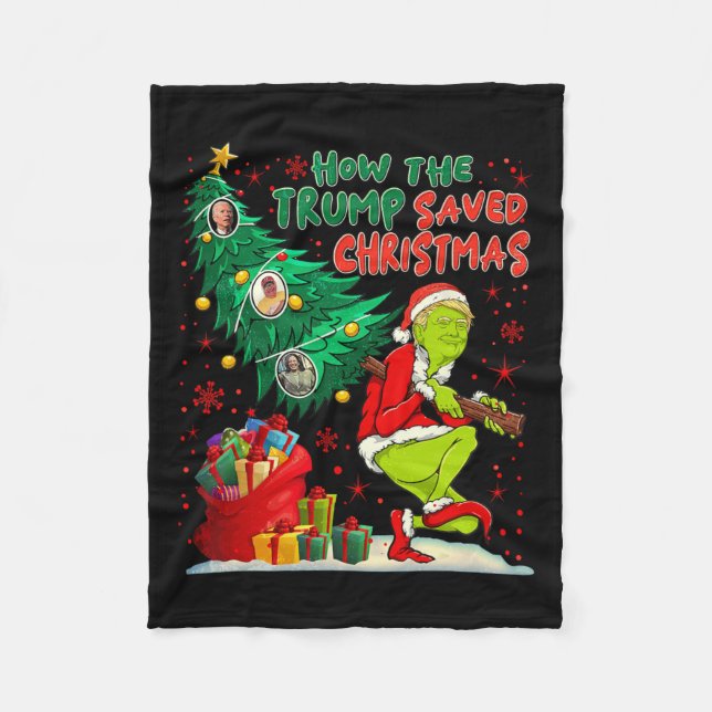 How The Trump Saved Christmas Funny Christmas Trum Fleece Blanket (Front)