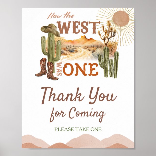 How The West Was One Birthday Cowboy Thank You Poster (Front)