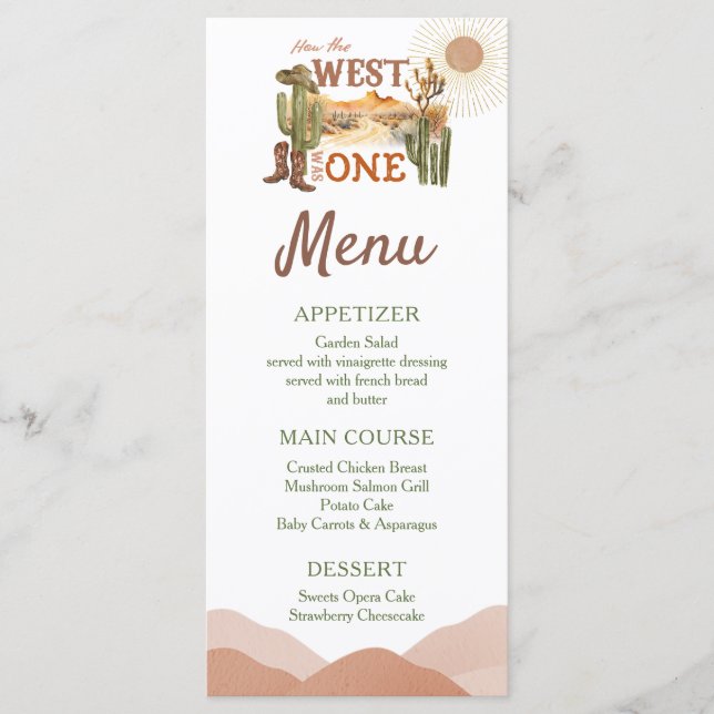 How The West Was One Birthday Party Cowboy Menu (Front)