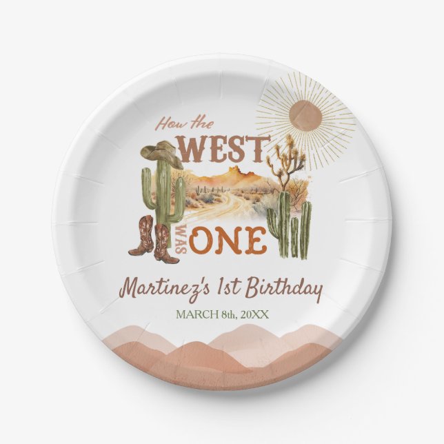 How The West Was One Birthday Party Cowboy Paper Plate (Front)