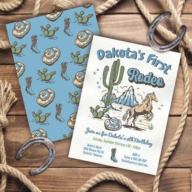 How the West was One Cowboy Birthday Boy Blue Invitation (Creator Uploaded)