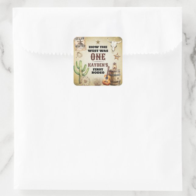 How the West was One First Birthday Party Square Sticker (Bag)