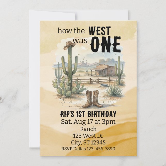 How the West was ONE, western 1st Birthday Invitation (Front)