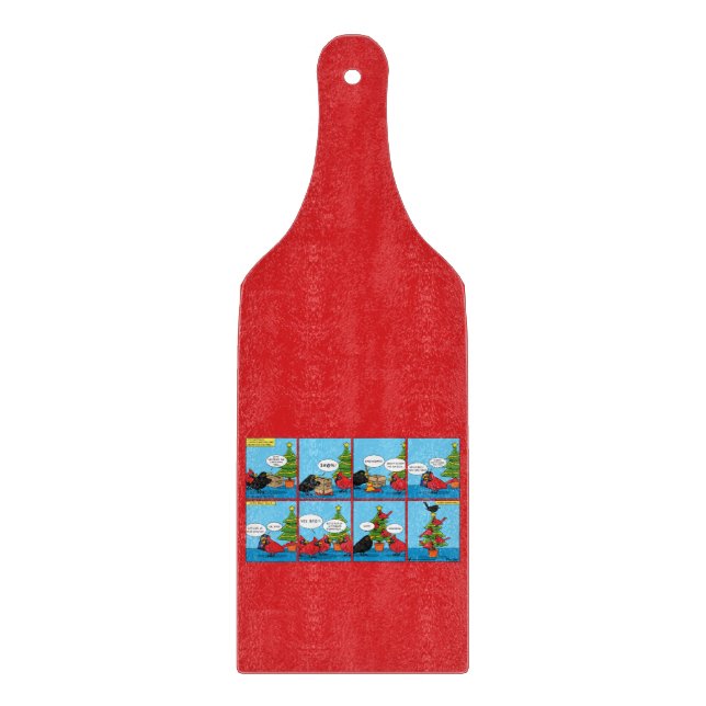How to Decorate a Christmas Tree Comic Cutting Board (Front)