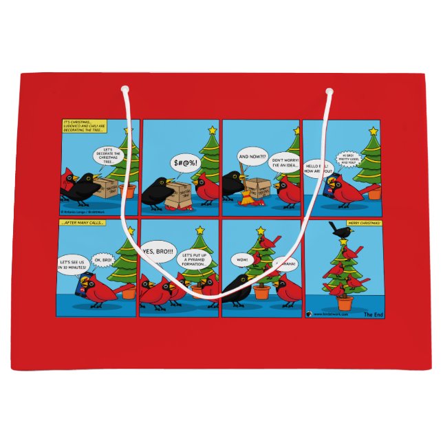 How to Decorate a Christmas Tree Comic Large Gift Bag (Front)