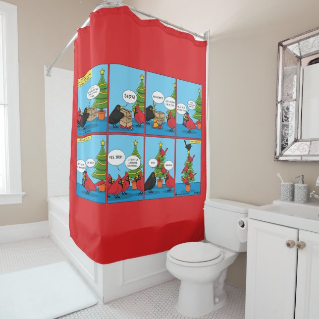 How to Decorate a Christmas Tree Comic Shower Curtain (In Situ)