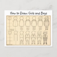 How to Draw a Little Boy and Girl Vintage Postcard