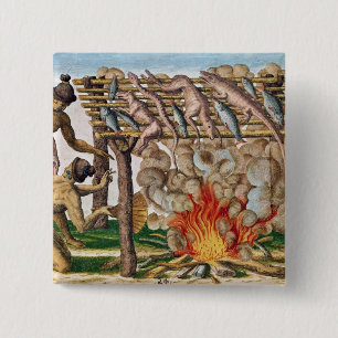 How to grill animals, from 'Brevis Narratio' 15 Cm Square Badge