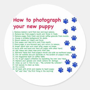 How to photograph your new puppy classic round sticker