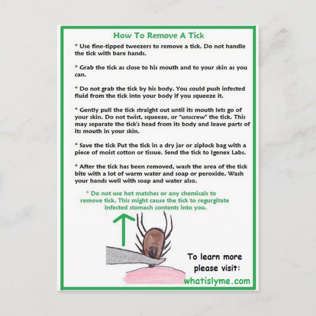 How to Remove a Tick Instructions Card for Lyme (Front)
