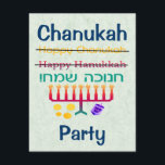 How to Spell Hanukkah Chanukah Party Invitations<br><div class="desc">How do you spell Hanukkah,  er Chanukah,  or is it Hanukah,  anyway? Obviously the only "right" way to spell it is in Hebrew! A fun design with "Happy Hanukkah" and "Happy Chanukah" crossed out and "Chanukah Sameach!" in Hebrew,  with a chanukiah (menorah),  dreidel,  and gold gelt beneath.</div>