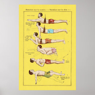 How to Swim Vintage French Swimming School Poster