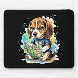 How to train human funny beagle reading book dog mouse mat