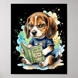 How to train human funny beagle reading book dog poster