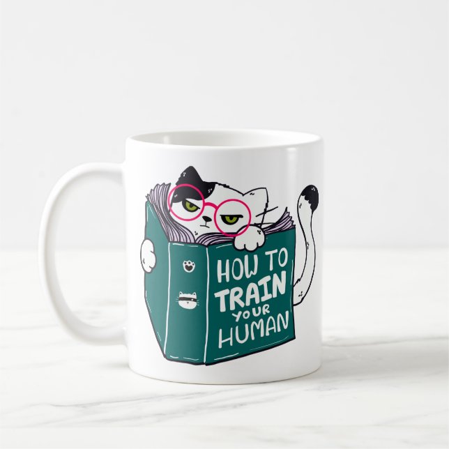 How To Train Your Human Funny Cat with Sunglasses Coffee Mug (Left)