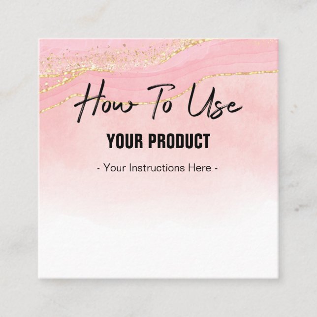 How To Use Sparkly Agate Pink Gold Instruction Squ Square Business Card (Front)