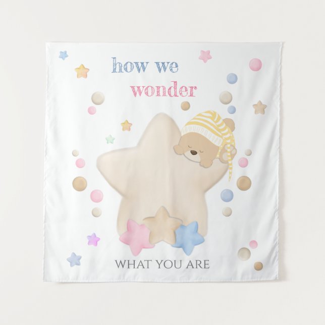 How We Wonder Baby Gender Reveal Teddy Bear Tapest Tapestry (Front)