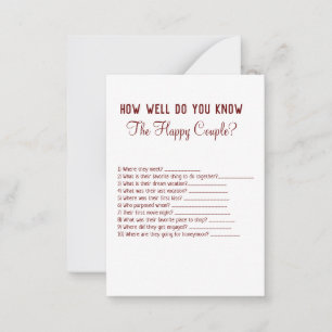 how well do you know about couple game card