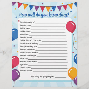 How Well Do You Know...? Birthday Game Activity Flyer