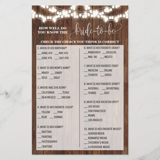 How well do you know Bride Western Shower Game Flyer (Front)