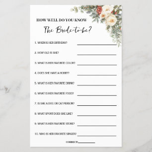 How Well Do You Know Bride Winter Shower Game Card