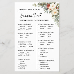 How Well Do You Know Bride Winter Shower Game Flyer