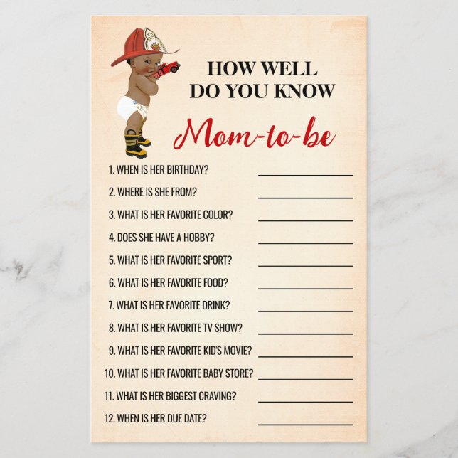 How Well Do You Know Mum AA Fireman Shower Game Flyer (Front)