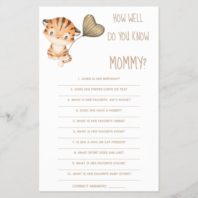  How Well Do You Know Mum Baby Shower Game Card (Front)