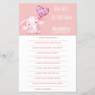 How Well Do You Know Mum Baby Shower Game Card