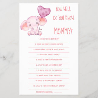 How Well Do You Know Mum Baby Shower Game Card