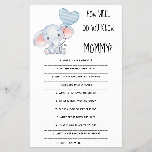  How Well Do You Know Mum Baby Shower Game Card (Front)