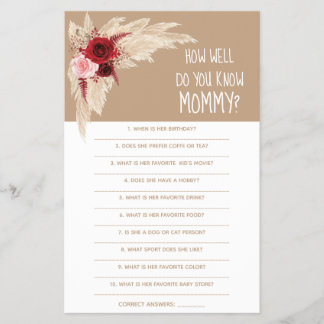 How Well Do You Know Mum Baby Shower Game Card Fl