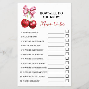 How Well Do You Know Mum Cherry Baby Shower Game Flyer