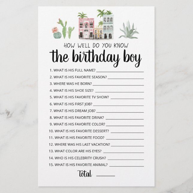 How Well Do You Know The Birthday Boy Game (Front)