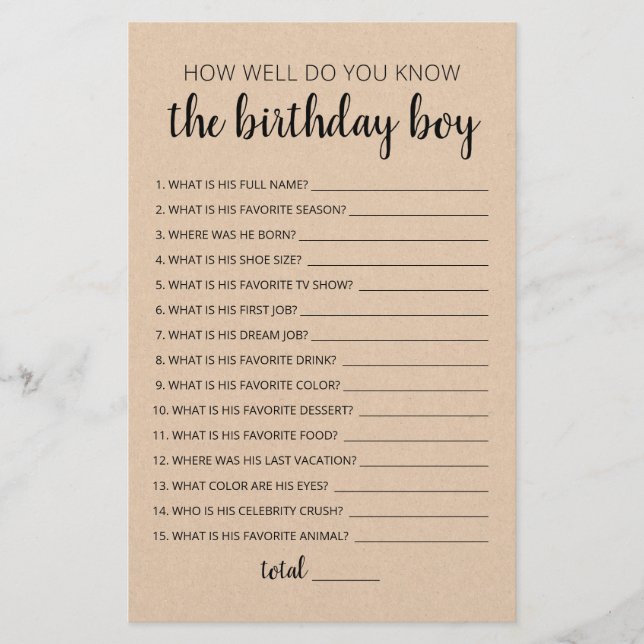 How Well Do You Know The Birthday Boy Game (Front)