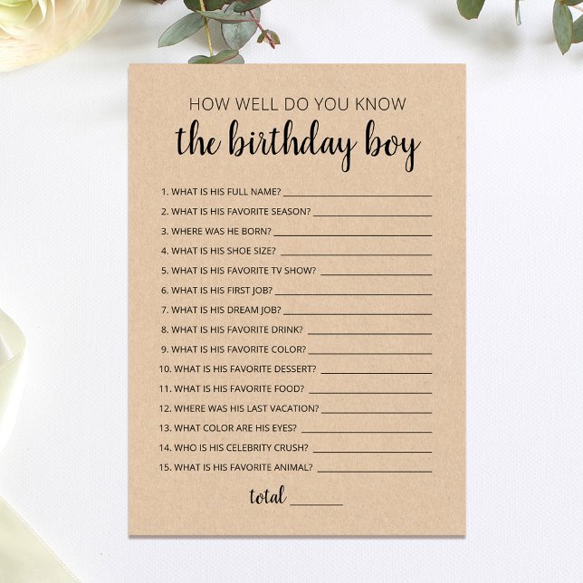 How well do you know the Birthday boy Game Card (Creator Uploaded)