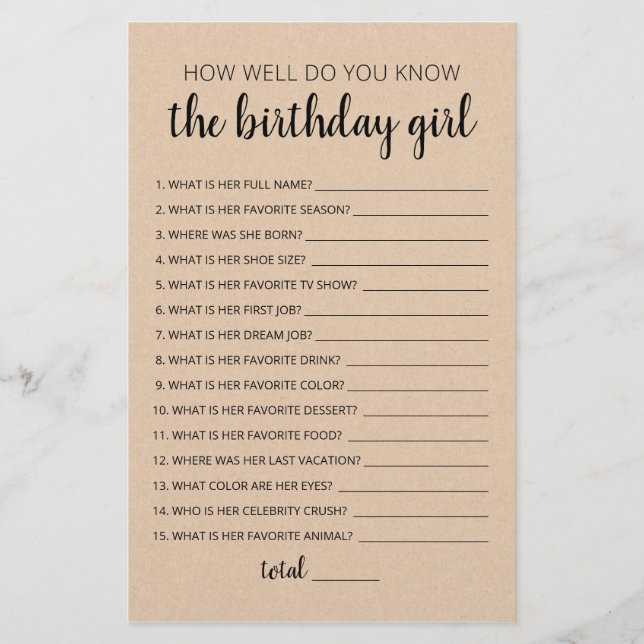 How Well Do You Know The Birthday Girl Game (Front)