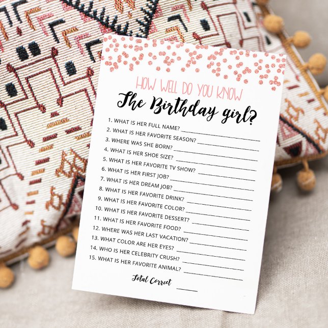 How well do you know the Birthday girl Game Card (Creator Uploaded)