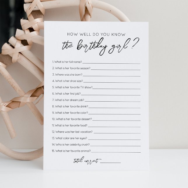 How Well Do You Know the Birthday Girl game Card (Creator Uploaded)