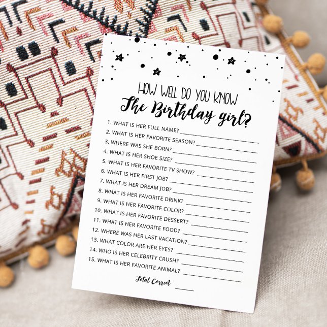 How well do you know the Birthday girl Game Card (Creator Uploaded)