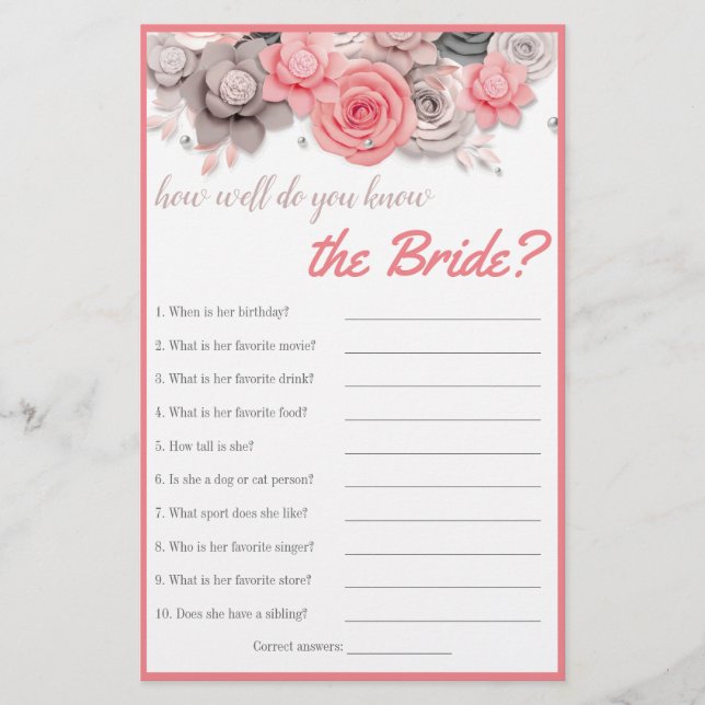How well do you know the Bride? Bridal Shower Card (Front)