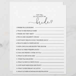 How Well Do You Know the Bride Bridal Shower Game